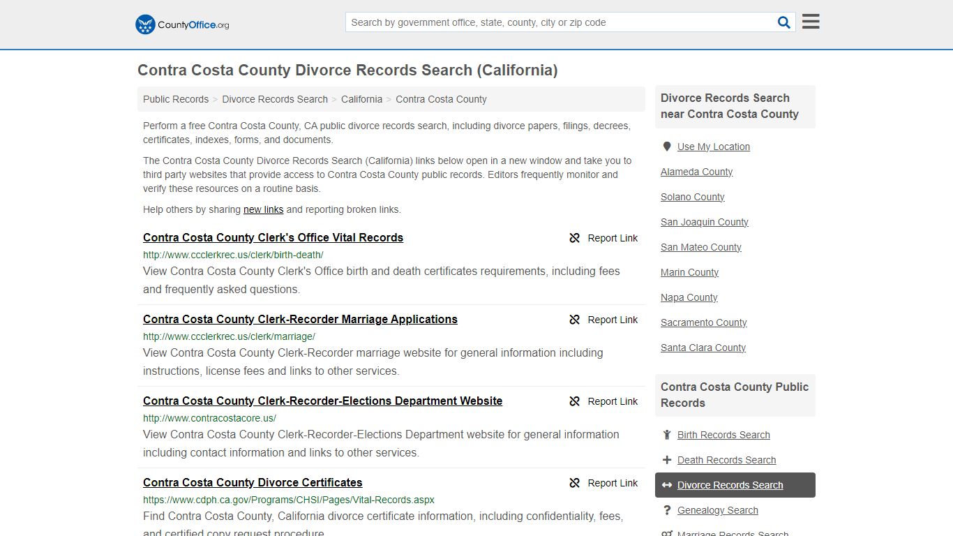 Contra Costa County Divorce Records Search (California)